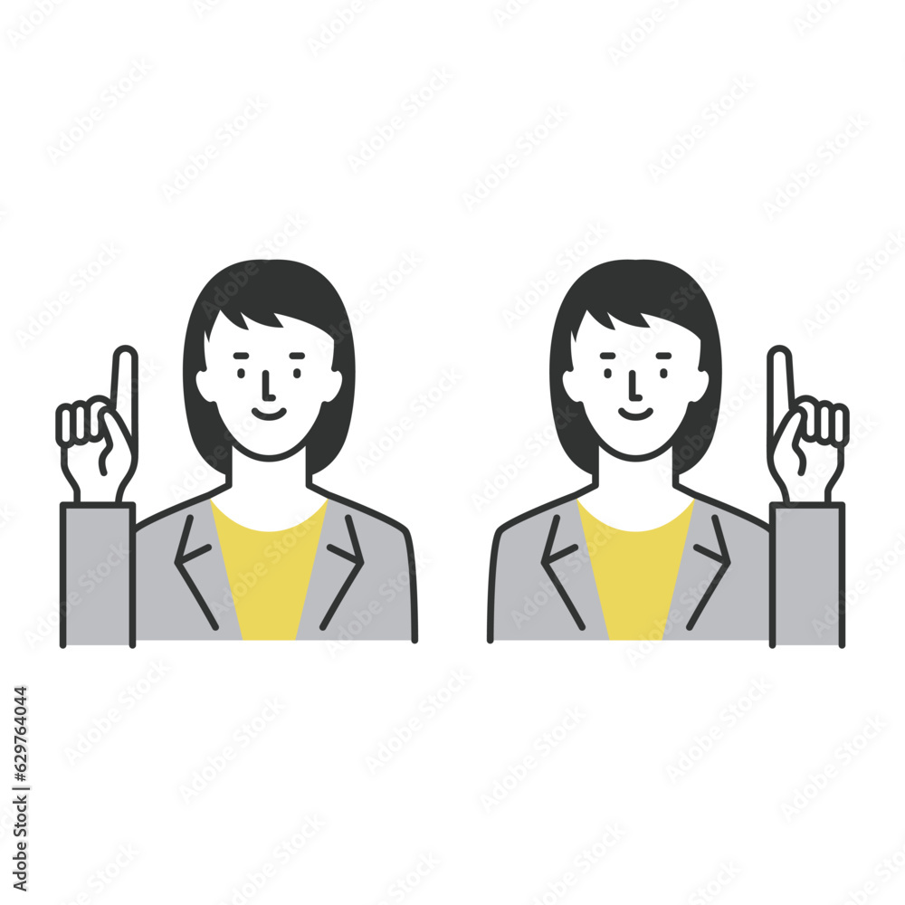 明るい表情で指差しポーズをするビジネスマン女性 セット 明るい表情で指差しポーズをするビジネスマン女性 セット