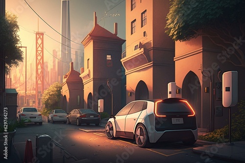 A modern city with exclusively electric vehicles. Generative AI