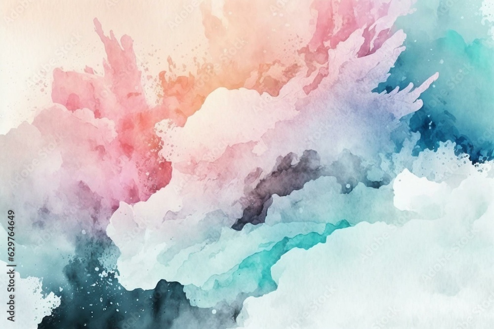 Beautiful abstract painting with pale pink and light blue gradient, watercolor illustration background. Generative AI