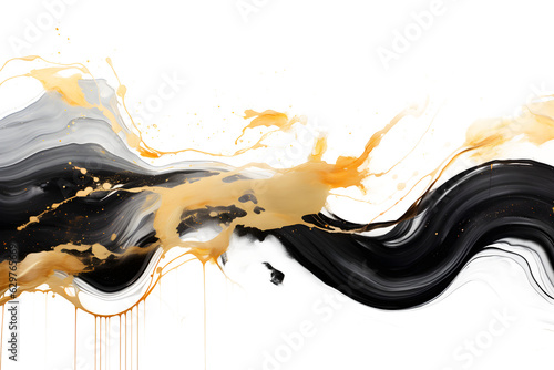gold brush dark brown and black luxury abstract fluid art painting splash alcohol background, isolated on white and transparent background, ai generate