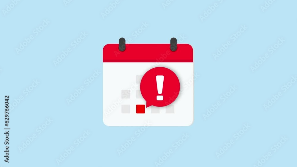 Calendar animation with exclamation mark for save the date and appointment reminder concept on green screen chroma key