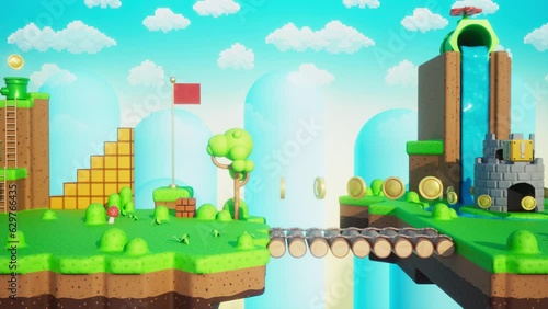 Retro game platform video game 3D loop animation
