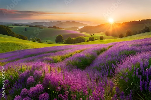 lavender field in the morning generative AI