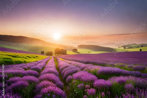 lavender field at sunrise generative AI