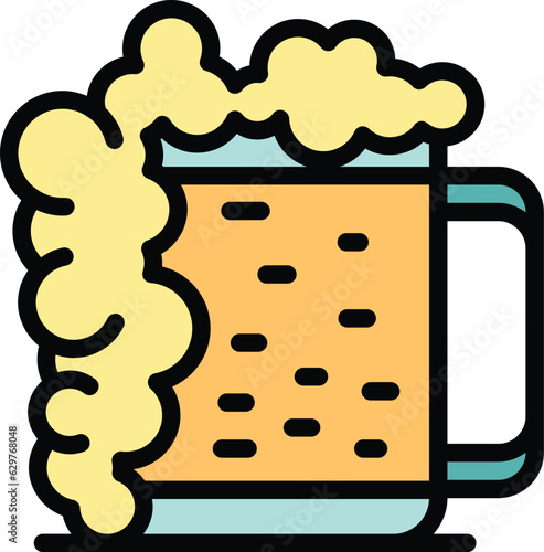 Full beer mug icon outline vector. Brewery process. Drink alcohol color flat