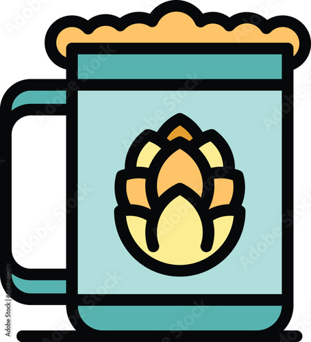 Hop beer mug icon outline vector. Drink tank. Barrel alcohol color flat