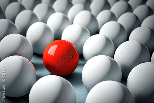 Red ball leader stands out in a white crowd. 3D render. Generative AI