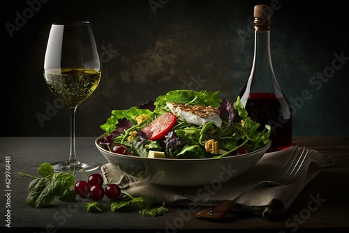 Salad and red wine pairing. Generative AI
