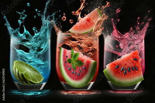 Refreshing and colorful drinks with juicy watermelon and tequila. Generative AI