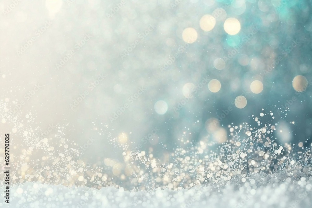 Sparkling snow effect on a white background, pastel bokeh and glitter for winter holiday decor. Generative AI Sparkling snow effect on a white background, pastel bokeh and glitter for winter holiday decor. Generative AI