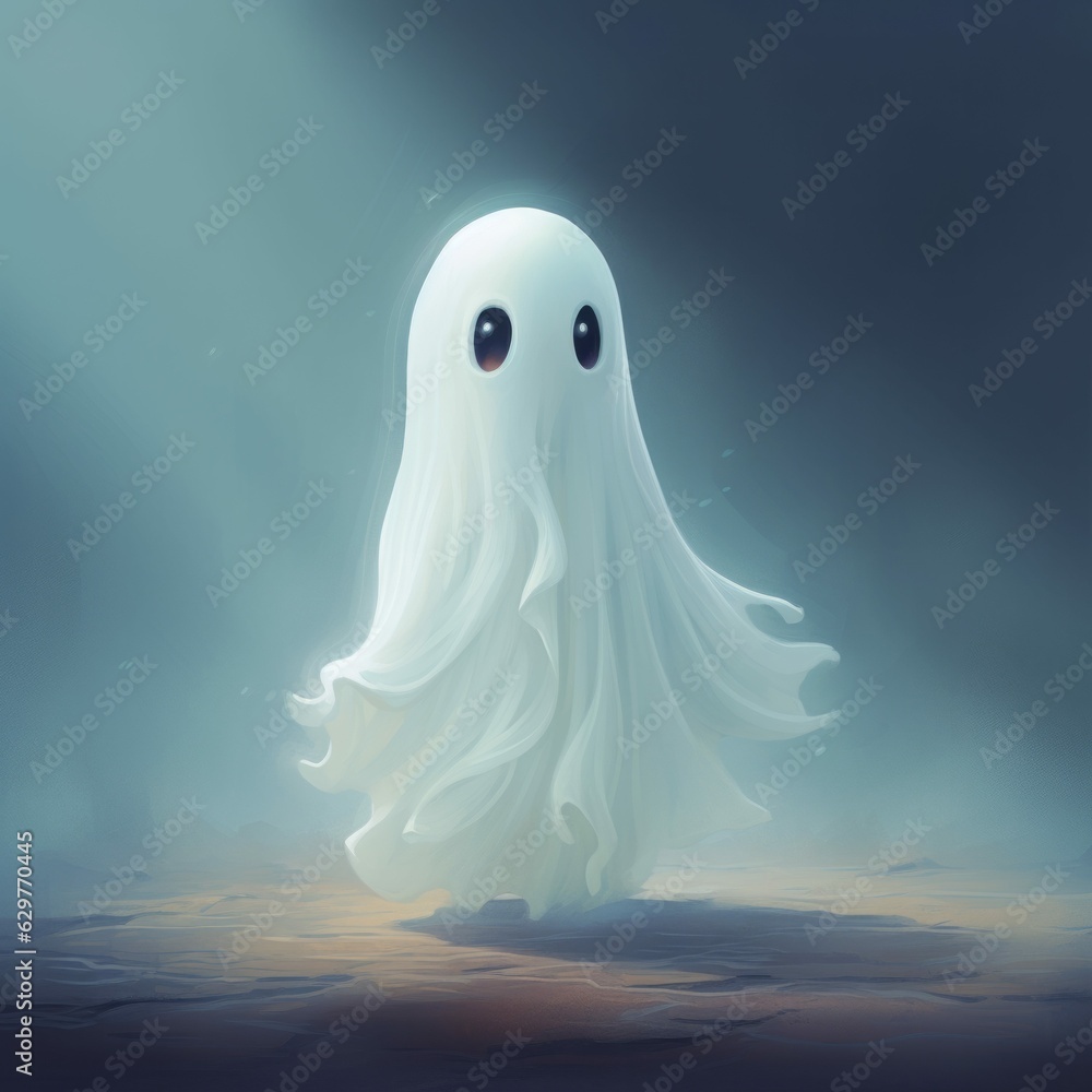 Cute Floating Cartoon Ghost Halloween Illustration Cute Floating Cartoon Ghost Halloween Illustration