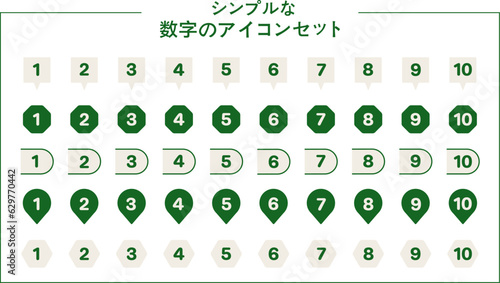Simple number icon illustration set / number / decorative ruled line / treatment / line drawing / material