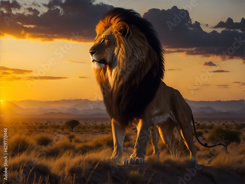 A regal lion with a golden mane standing proud