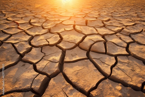 A beautiful sunset over a dry and cracked landscape