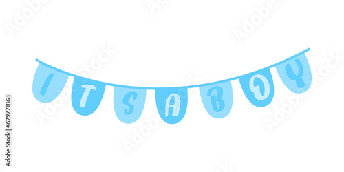 Baby boy shower design element with blue color isolated on white background. Illustration for a little newborn boy. 