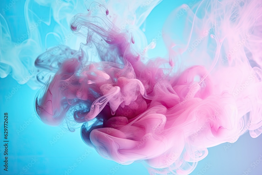 Pink and blue liquid in water