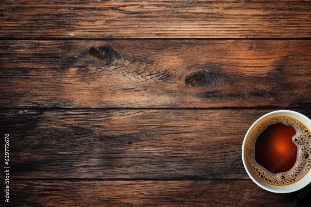 A cup of steaming coffee on a rustic wooden table A cup of steaming coffee on a rustic wooden table