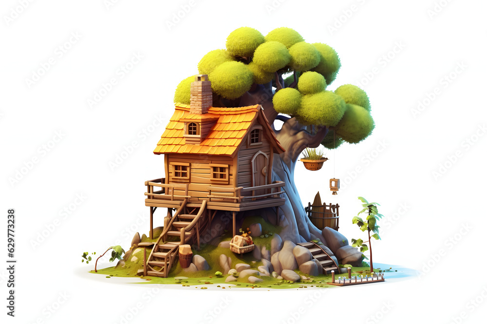  3d cabin on a tree Made with Generative AI