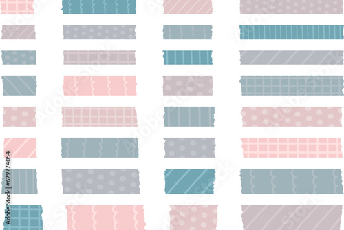 Illustration set of masking tape like torn by hand / stripe / dot / pattern / chic