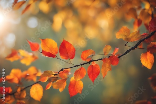 Golden leaves, autumnal background with leaves