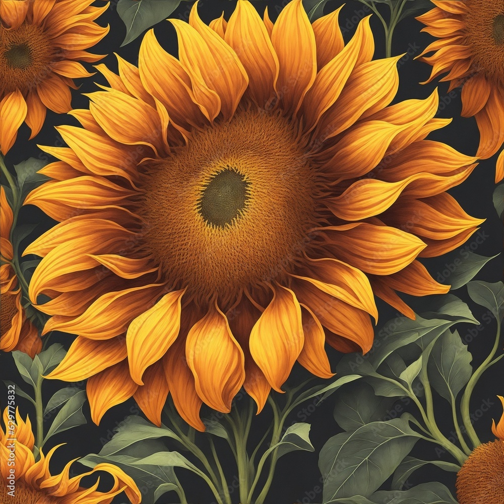 A realistic vibrant sunflower illustration with intricate details and a high resolution finish
