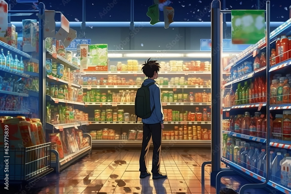 スーパーで買い物をする子供,Generative AI AI画像