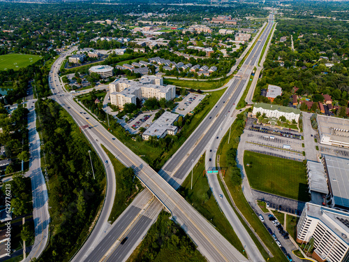 Aerial view of highways in Wheaton, Illinois photo