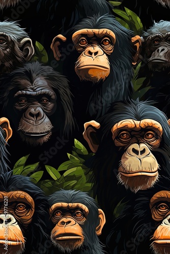 Chimpanzee faces seamless tiles