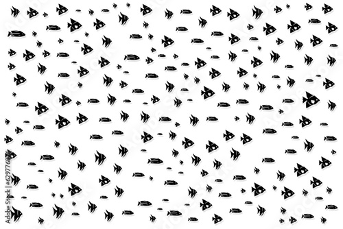 Seamless black sea fish artistic textile texture pattern on white background