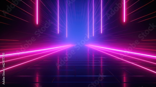 abstract technology neon background template illustration. 3d scene, banner, copy space background