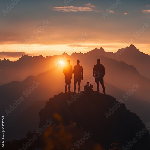 A silhouette of friends against a sunset background © MYN Studio
