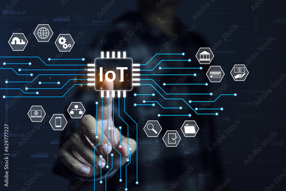 People using iot or internet of things to enable connected electronic