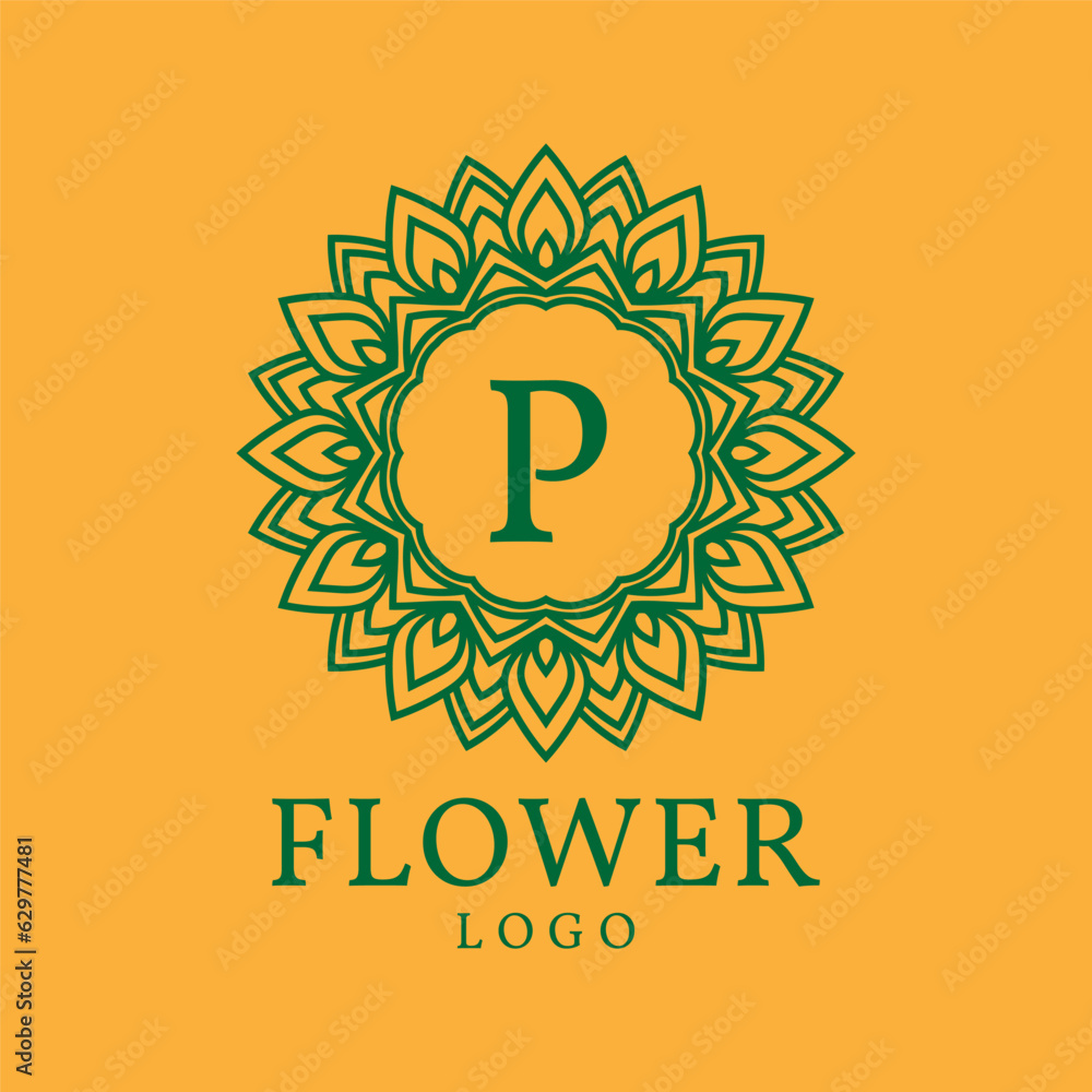 Naklejka premium flower frame letter P initial vector logo design