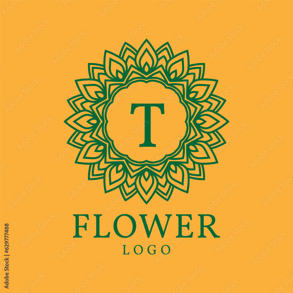 Naklejka premium flower frame letter T initial vector logo design