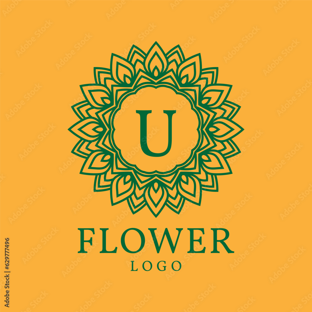 Fototapeta premium flower frame letter U initial vector logo design