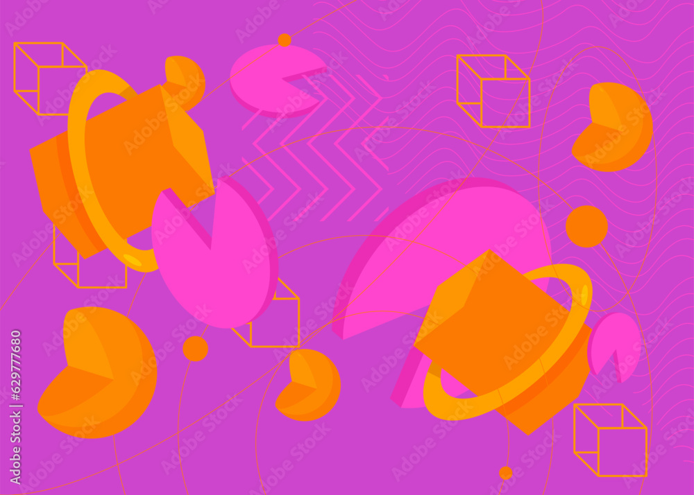 Orange and purple geometrical graphic retro theme background illustration. Vector minimal geometric elements poster design. Vintage shapes template for backdrop. Orange and purple geometrical graphic retro theme background illustration. Vector minimal geometric elements poster design. Vintage shapes template for backdrop.