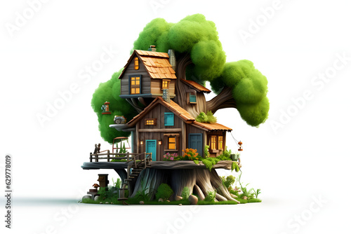 3d cabin on a tree Made with Generative AI