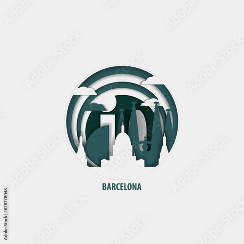 Spain Barcelona creative paper cut layer craft vector illustration. Origami style city skyline travel art in depth illusion