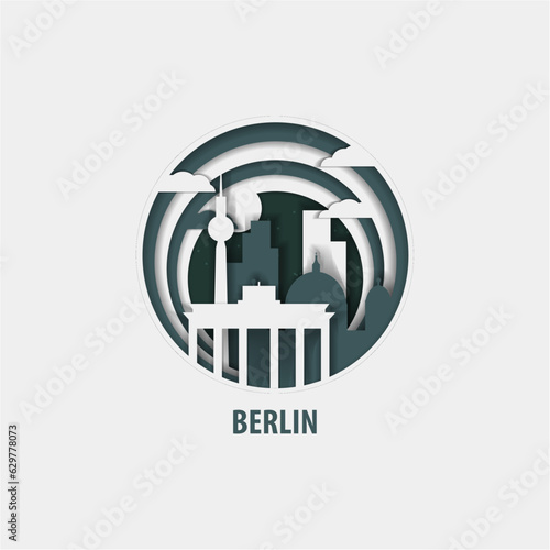 Germany Berlin creative paper cut layer craft vector illustration. Origami style city skyline travel art in depth illusion