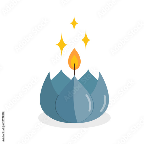 Flat Cartoon Vector Illustration of Scented Wax Lotus Candle Isolated on White. Comfort Theme, Home Design, Aromatherapy and Romance Element.