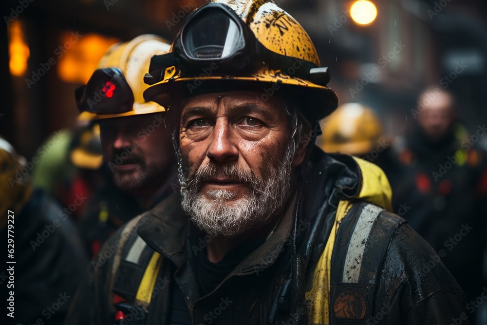 Fototapeta premium In the throes of chaos, a team of first responders work in unison, their bravery ignited and determination unwavering as they navigate the crisis.