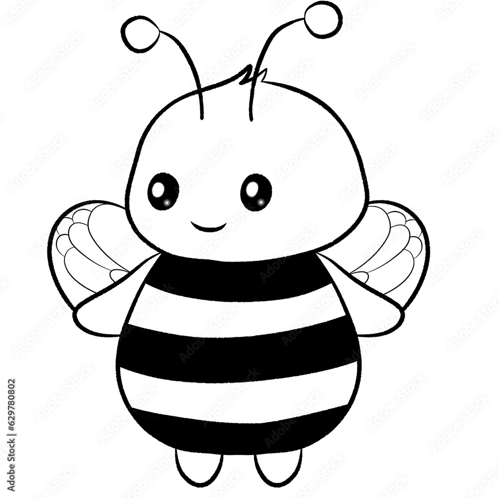Obraz premium Cute cartoon bee, sketch drawing outline bee,png