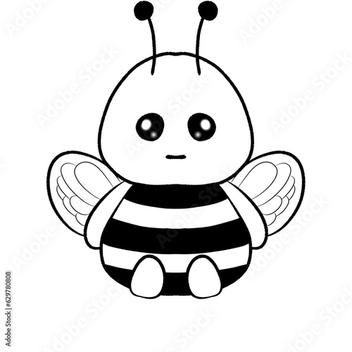 Cute bee cartoon isolated, outline illustration, png