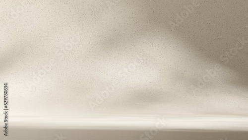 gobo light gray shadow, 3d image render empty mockup beige ceramic textured floor in landscape