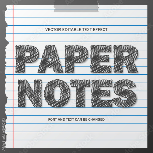 paper notes sketch hand drawing pencil style editable text effect font typography lettering template design