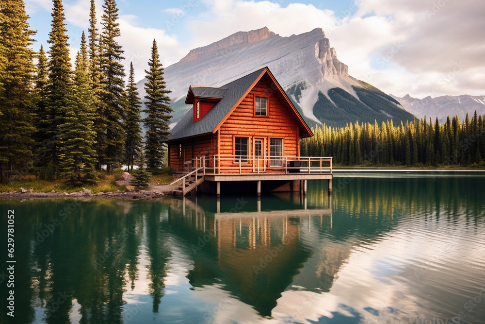 Cabin on lake in Banff Canada
