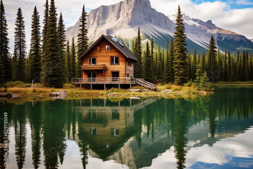 Cabin on lake in Banff Canada