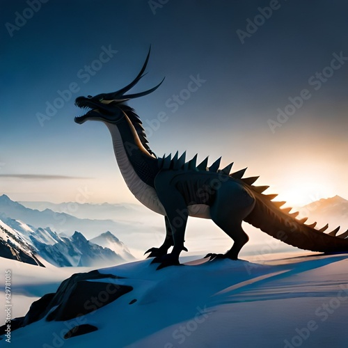a dragon standing on icey mountain generated Ai © Huzaifa