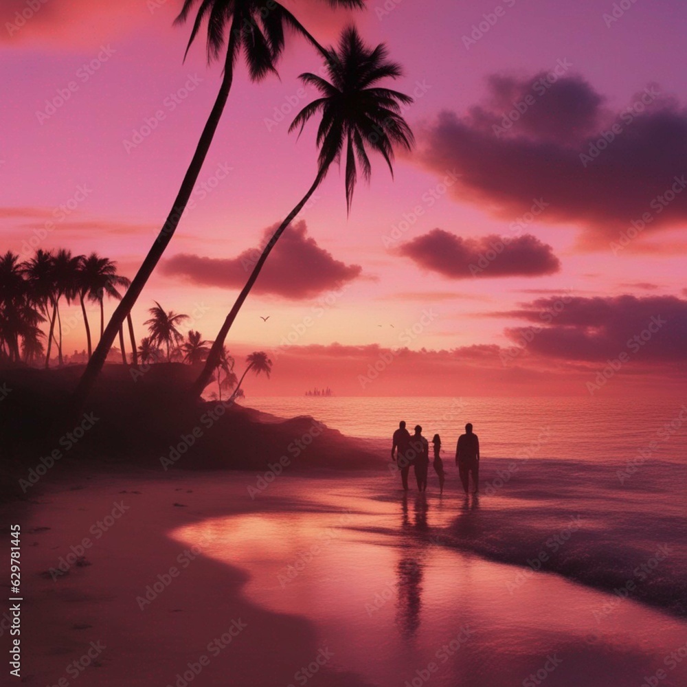 Sunset on the beach, Generative ia Sunset on the beach, Generative ia