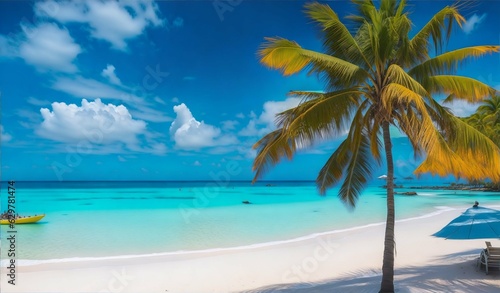 Beach with coconut trees, Generative ia © Samael